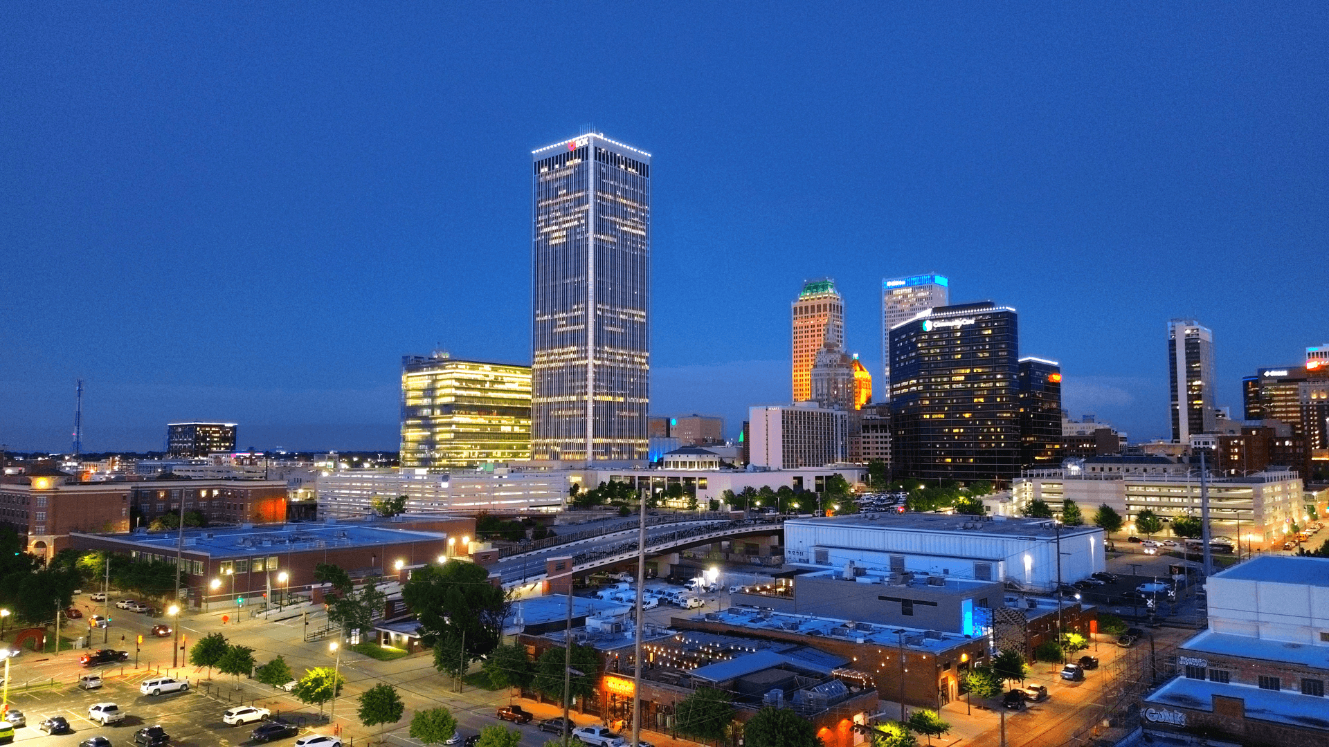 Aerial shot of Tulsa skyline